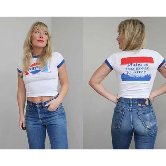 1970's Deadstock Vintage Pepsi Single Stitch Ringer T-Shirt ~ Women's XXS XS